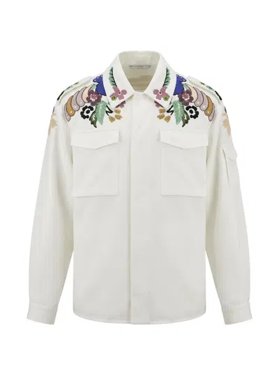 Valentino Embroidered Gabardine Shirt Jacket In White