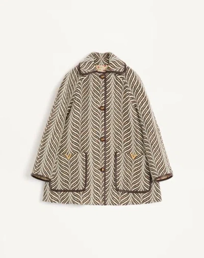 Valentino Cabanjacke Aus Wolle Mit Fauve Eclat Animal Print Frau Elfenbein/braun 40