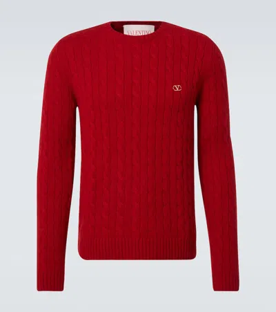 Valentino Cable-knit Cashmere Sweater In Red