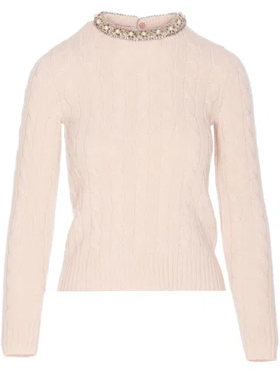 Valentino Cable-knit Crew Neck Jumper In Rosa