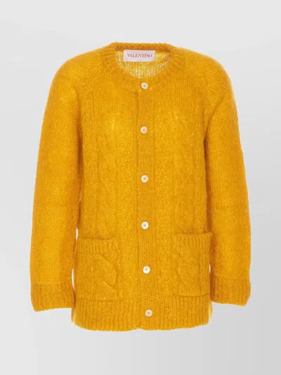 VALENTINO CABLE KNIT CREWNECK SWEATER POCKETS