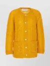Valentino Mens Patch-pocket Mohair-blend Cable Knit Cardigan Ocra