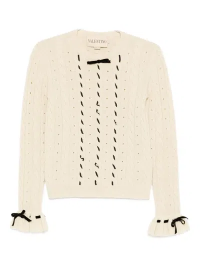 Valentino Cable-knit Ruffled-cuff Sweater In Neutral