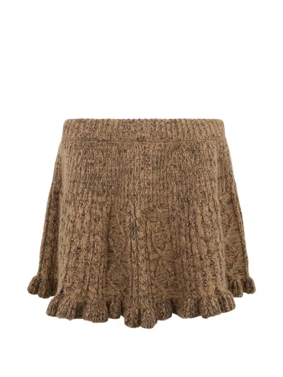 Valentino Cable-knit Ruffled Skirt In Brown