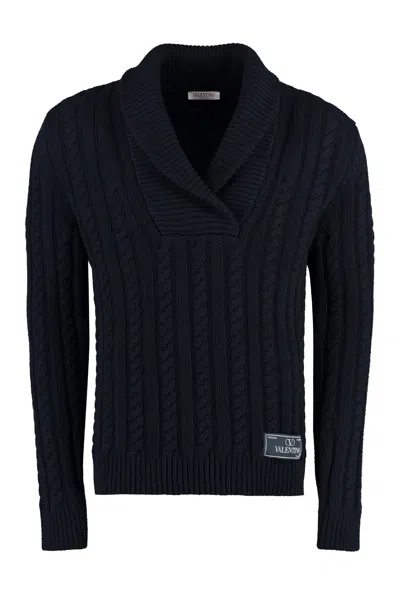 Valentino Cable Knit Sweater In Blue