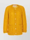 Valentino Mens Patch-pocket Mohair-blend Cable Knit Cardigan Ocra