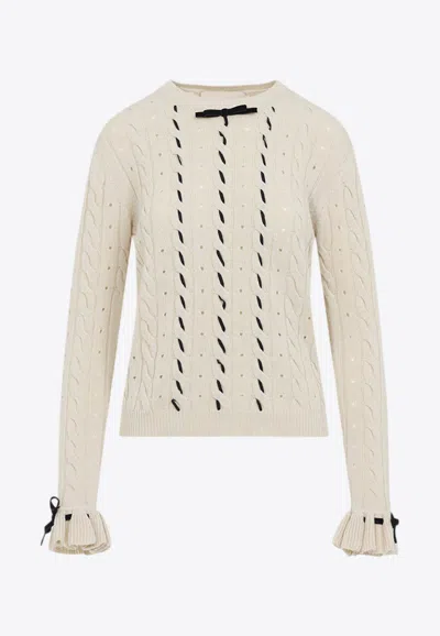 Valentino Betulla White Virgin Wool Sweater In Neutral