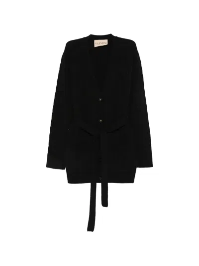 Valentino Garavani Cashmere Cardigan With Belt And Front Pockets In Black