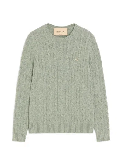 Valentino Cable-knit Wool Sweater With Vlogo In Green