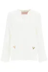 Valentino Chic Crepe Blouse With Kaftan Neckline And Gold Detailing In White