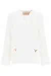 Valentino Chic Crepe Blouse With Kaftan Neckline And Gold Detailing In White