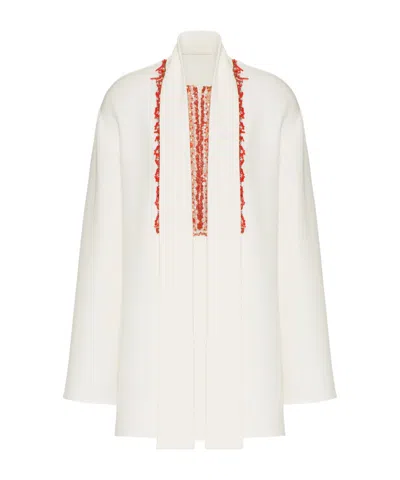 Valentino Cady Couture Embroidered Blouse In Ivory White/coral