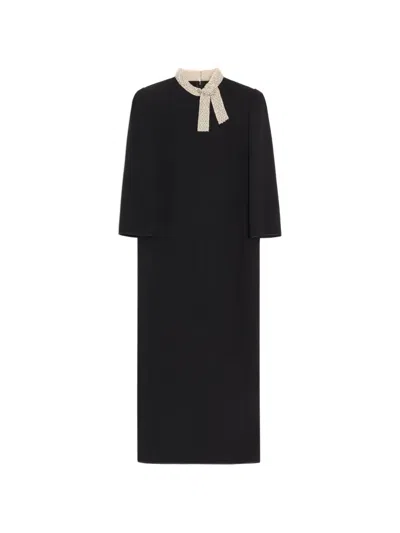 Valentino Silk Embellished-collar Midi Dress In Black