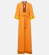 Valentino Cady Couture Embroidered Fringed Gown In Orange