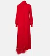 Valentino Cady Couture Feather-trimmed Gown In Red