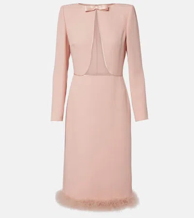 Valentino Cady Couture Midi Dress With Feathers Woman Rose 44 In Pink
