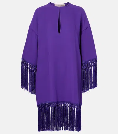 Valentino Fringed Keyhole Neckline Mid-length Sleeves Dress In Purple