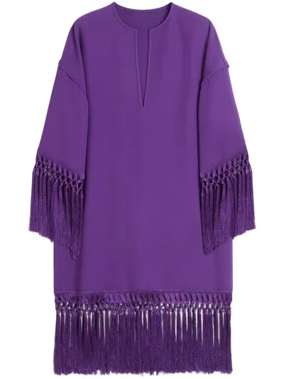 Valentino Fringed Keyhole Neckline Mid-length Sleeves Dress In Purple