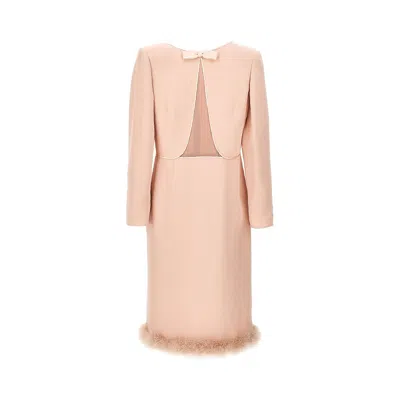 Valentino Cady Couture Midi Dress With Feathers In Pink