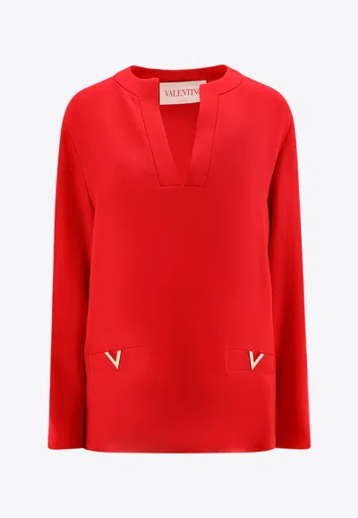 Valentino Cady Couture Silk Top In Red