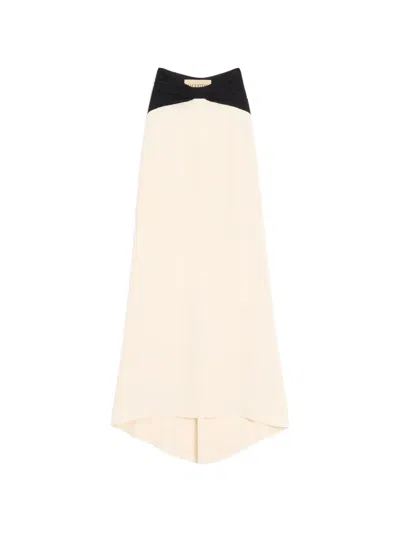 Valentino Couture Cady Skirt Maxi Length Ruched Waistband In Neutral