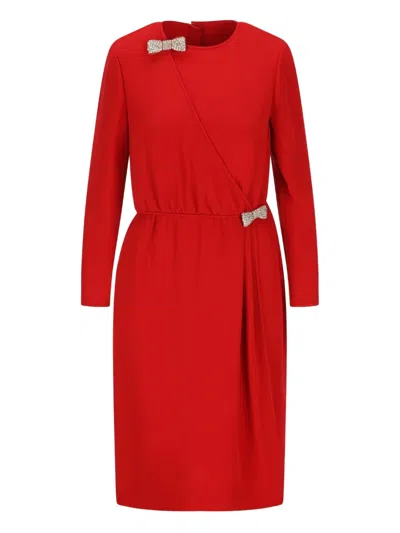 Valentino Cady Embroidered Midi Dress In Red
