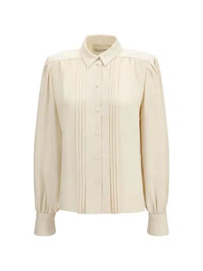 Valentino Cady Lace-trim Pintuck Shirt In Neutral