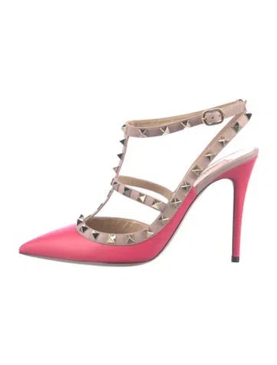 Pre-owned Valentino Garavani Caged Rockstud Accents T-strap Pumps In Multi