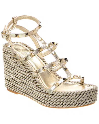 Valentino Garavani Valentino Caged Rockstud Leather Sandal In Gold