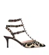Valentino Rockstud Leopard-printed Calf Hair Caged Pumps In Animal Print