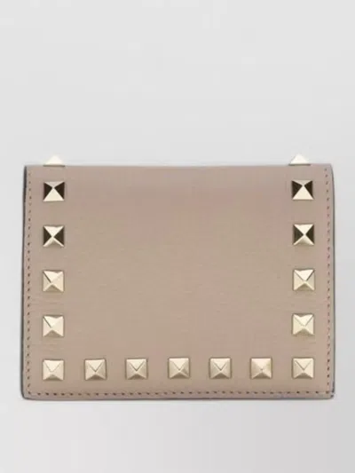 Valentino Garavani Calf Leather Bos Taurus Studded Mini Wallet In Red