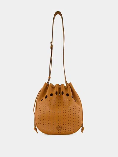 Valentino Garavani Valentino Calf Leather Drawstring Satchel Bag In Cuoio