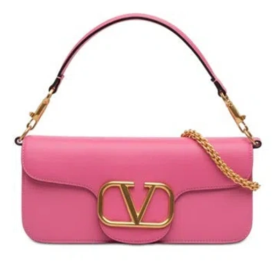 Pre-owned Valentino Garavani Calf Leather Medium Calfskin Vlogo Loco Satchel In Pink