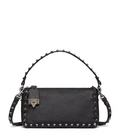 Valentino Garavani Rockstud Small Shoulder Bag In Grained Calfskin In Black