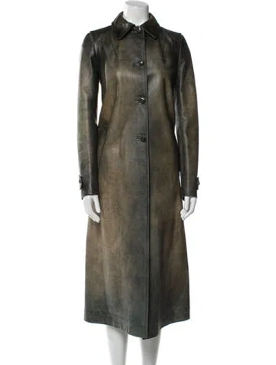Pre-owned Valentino Calf Leather Trench Coat In Green