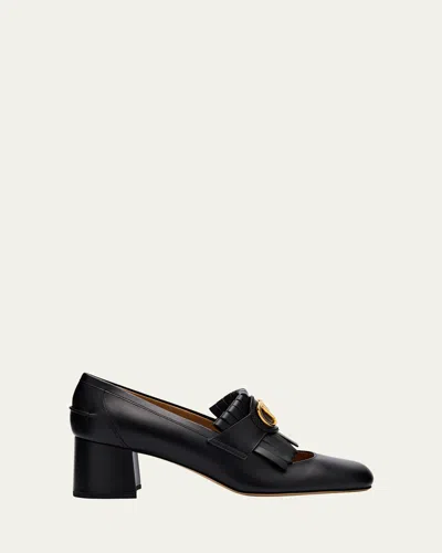 Valentino Calfskin Fringe Vlogo Loafer Pumps In Nero