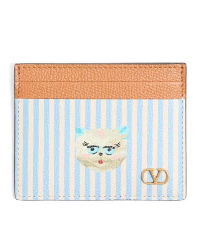 Valentino Garavani Calfskin Le Chat De La Maison Card Holder In Blue