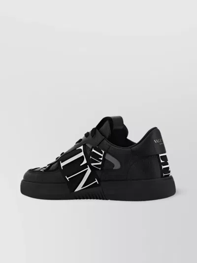 Valentino Garavani Calfskin Paneled Sneakers Perforated Detailing In Black