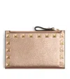 Valentino Calfskin Rockstud-detail Card Holder In Gold