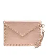 Valentino Calfskin Rockstud-detail Clutch Bag In Pink