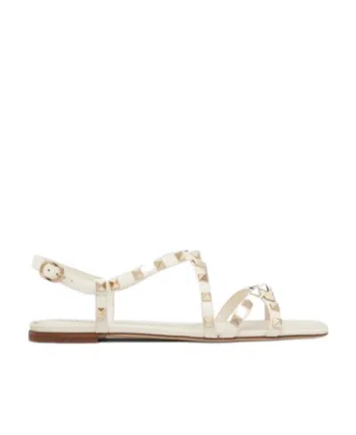 Valentino Garavani Calfskin Rockstud Sandal With Straps Woman Light Ivory 42