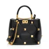 Valentino Calfskin Roman Stud The Handle Medium Top Handle In Black