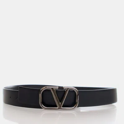 Pre-owned Valentino Garavani Calfskin Vlogo Belt Sz 90/36 In Black