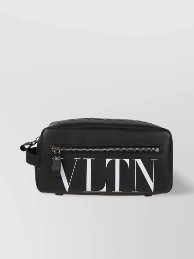 Valentino Garavani Calfskin Zip Clutch With Side Handle In Black