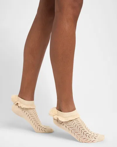 VALENTINO CALZE RUFFLE POMPOM POINTELLE ANKLE SOCKS