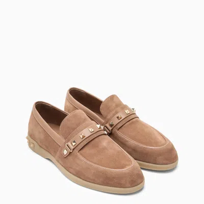 Valentino Garavani Camel-coloured Leather Leisure Flows Moccasin In Brown