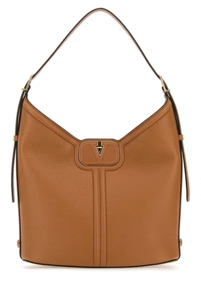 Valentino Garavani Camel Leather Vlogo Handbag In Almondbeige
