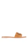 Valentino Vlogo Signature Flat Leather Sandals In Almond Beige