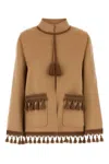 Valentino Open Front Wool Blend Jacket With Tassel Trim In Brown