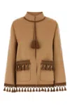 Valentino Open Front Wool Blend Jacket With Tassel Trim In Brown